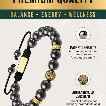 High Power Magnetic Hematite Bracelet Gold Zeus