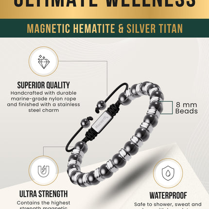 High Power Magnetic Hematite Bracelet Silver Titan