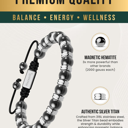 High Power Magnetic Hematite Bracelet Silver Titan