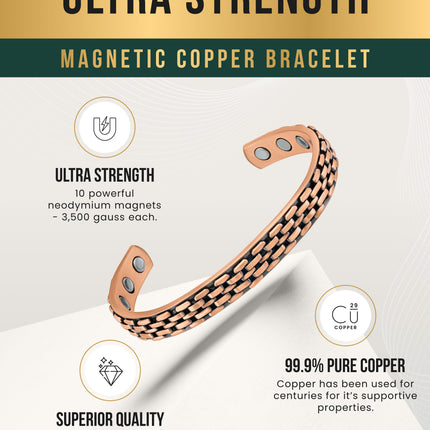 Link Chain Inlay Copper Cuff Magnetic Therapy Bracelet for Men & Women