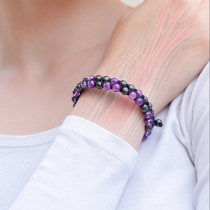 Magnetic Hematite & Amethyst Beaded Bracelet for Women