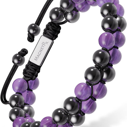 Magnetic Hematite & Amethyst Beaded Bracelet for Women