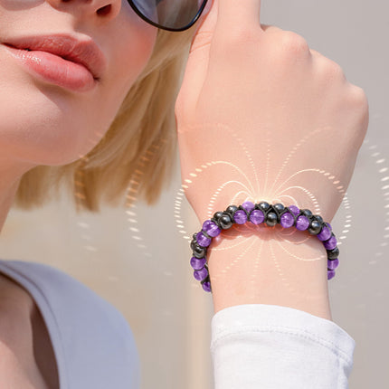 Magnetic Hematite & Amethyst Beaded Bracelet for Women