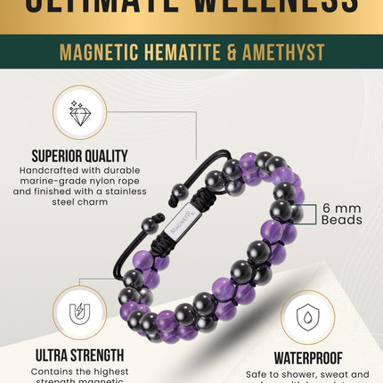 Magnetic Hematite & Amethyst Beaded Bracelet for Women