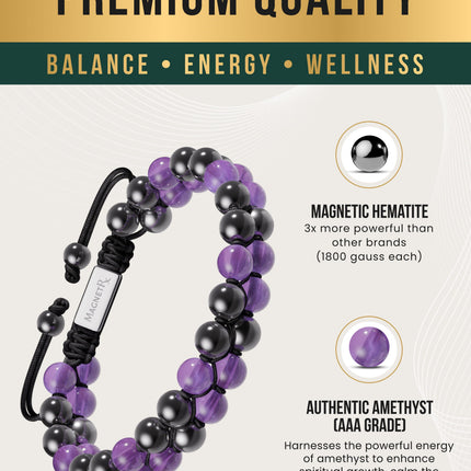 Magnetic Hematite & Amethyst Beaded Bracelet for Women