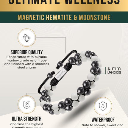 Magnetic Hematite & Moonstone Beaded Bracelet for Women