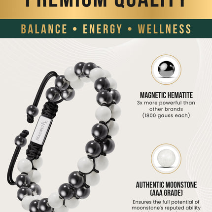 Magnetic Hematite & Moonstone Beaded Bracelet for Women