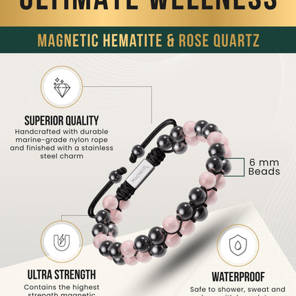 Magnetic Hematite & Rose Quartz Beaded Bracelet for Women