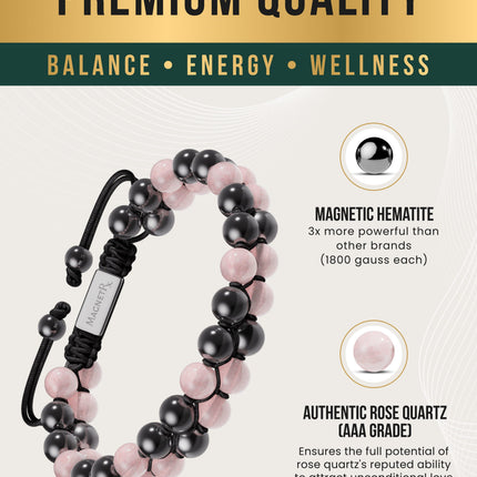Magnetic Hematite & Rose Quartz Beaded Bracelet for Women