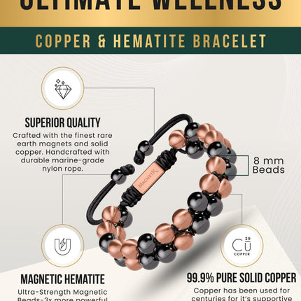 MAX Strength Magnetic Hematite & Copper Bracelet (Double Row)