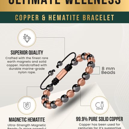 MAX Strength Magnetic Hematite & Copper Bracelet (Single Row)