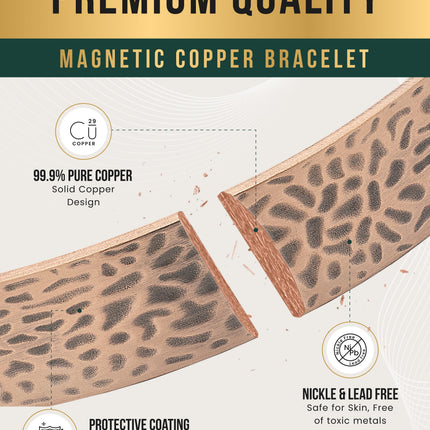 Mega Strength Magnetic Therapy Bracelet Wide Hammered Copper Cuff