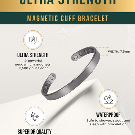 Men’s Magnetic Bracelet Cuff (Brushed Silver)