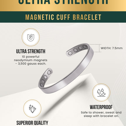 Men’s Magnetic Bracelet Cuff (Polished Silver)