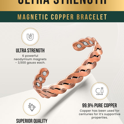 Rugged Twist Copper Magnetic Therapy Bracelet Bangle