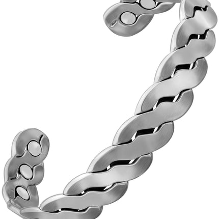 Rugged Twist Magnetic Therapy Bracelet Silver Bangle