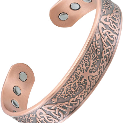 Stamped Irish Tree Magnetic Copper Bracelet Cuff for Men