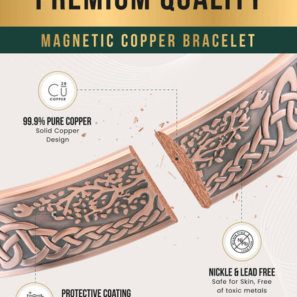 Stamped Irish Tree Magnetic Copper Bracelet Cuff for Men