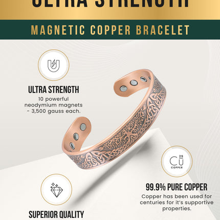 Stamped Irish Tree Magnetic Copper Bracelet Cuff for Men