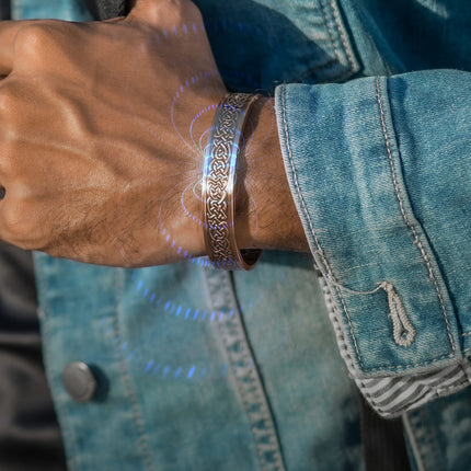 Stamped Shielded Knot Magnetic Copper Bracelet Cuff for Men
