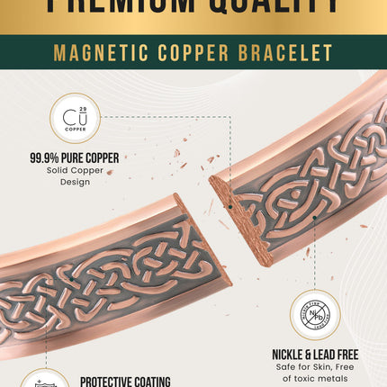 Stamped Shielded Knot Magnetic Copper Bracelet Cuff for Men