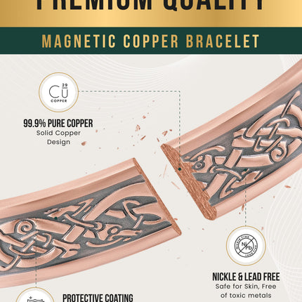 Stamped Viking Magnetic Copper Bracelet Cuff for Men