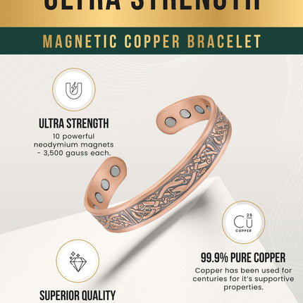 Stamped Viking Magnetic Copper Bracelet Cuff for Men