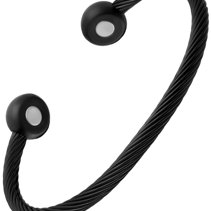 Twisted Cable Magnetic Bracelet Cuff (Black)