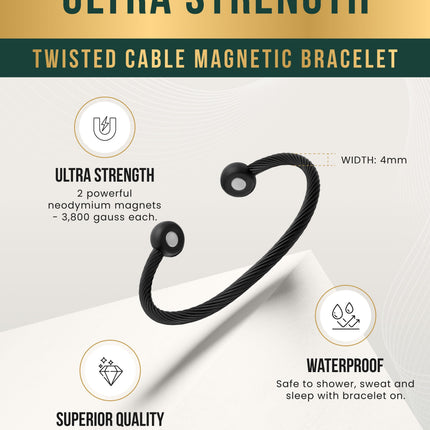 Twisted Cable Magnetic Bracelet Cuff (Black)