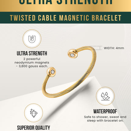 Twisted Cable Magnetic Bracelet Cuff (Gold)