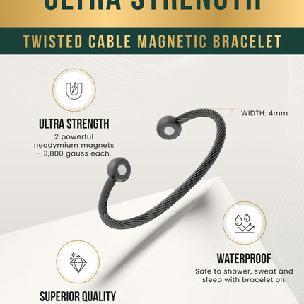 Twisted Cable Magnetic Bracelet Cuff (Gunmetal)