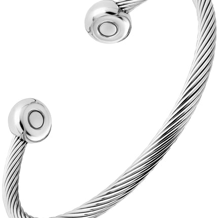 Twisted Cable Magnetic Bracelet Cuff (Silver)