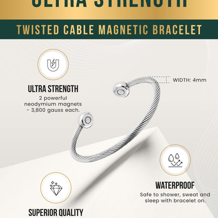 Twisted Cable Magnetic Bracelet Cuff (Silver)