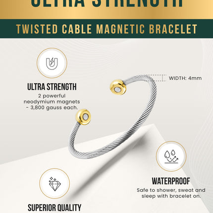 Twisted Cable Magnetic Bracelet Cuff (Silver & Gold)