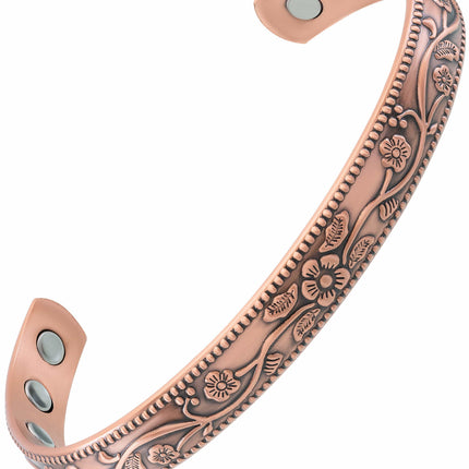 Women’s Floral Style Copper Magnetic Therapy Bracelet Bangle