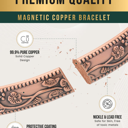 Women’s Floral Style Copper Magnetic Therapy Bracelet Bangle