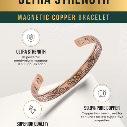 Women’s Floral Style Copper Magnetic Therapy Bracelet Bangle