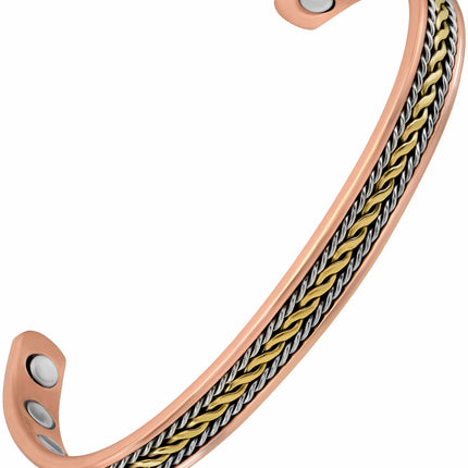 Women’s Inlay Silver & Gold Wire Copper Magnetic Therapy Bracelet Bangle