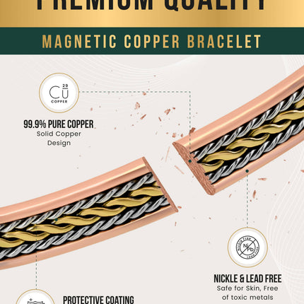 Women’s Inlay Silver & Gold Wire Copper Magnetic Therapy Bracelet Bangle
