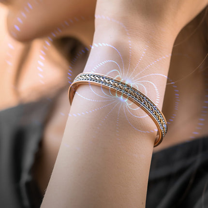Women’s Inlay Silver & Gold Wire Copper Magnetic Therapy Bracelet Bangle