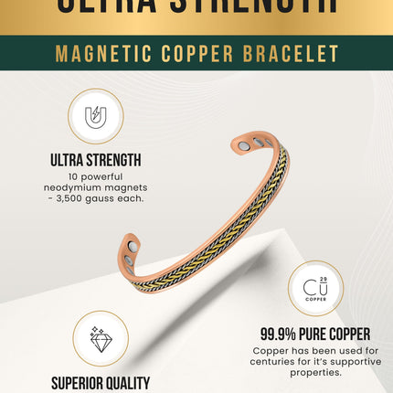 Women’s Inlay Silver & Gold Wire Copper Magnetic Therapy Bracelet Bangle