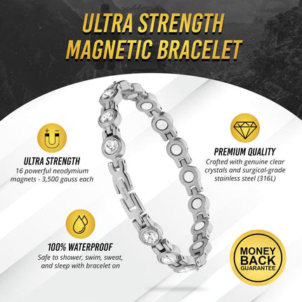 Women's Silver Crystal Magnetic Therapy Bracelet