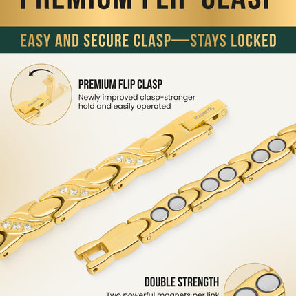 Women's Ultra Strength Magnetic Bracelet Crystal XO (Gold)