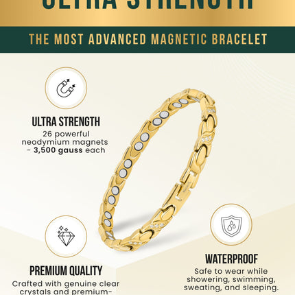 Women's Ultra Strength Magnetic Bracelet Crystal XO (Gold)