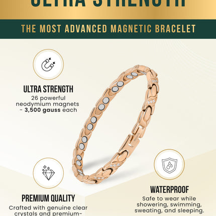 Women's Ultra Strength Magnetic Bracelet Crystal XO (Rose Gold)