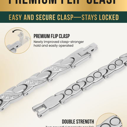 Women's Ultra Strength Magnetic Bracelet Crystal XO (Silver)