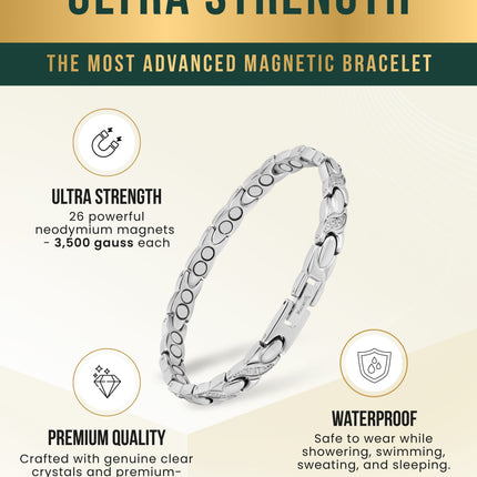Women's Ultra Strength Magnetic Bracelet Crystal XO (Silver)