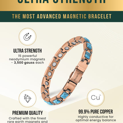 Women's Ultra Strength Pure Copper Magnetic Bracelet (Classic Turquoise)