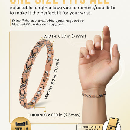 Women’s Ultra Strength Pure Copper Magnetic Bracelet (Crystal XO)