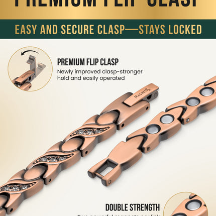 Women’s Ultra Strength Pure Copper Magnetic Bracelet (Crystal XO)